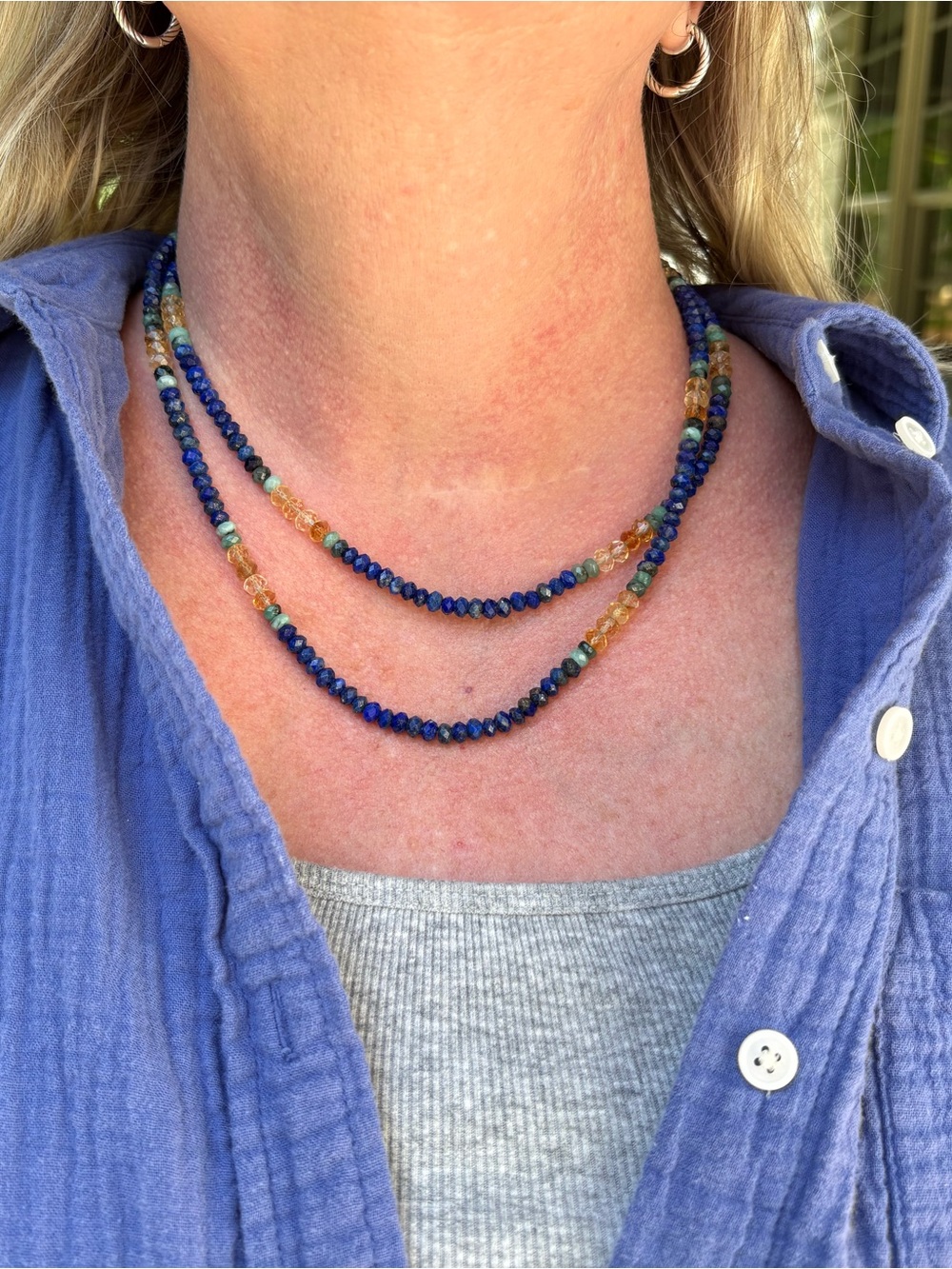 Jay King Faceted Lapis, Citrine, Emerald Layered Necklace